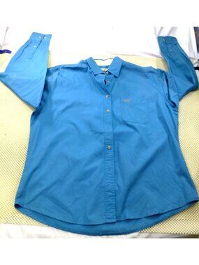 Wrangler Riata Blue Long Sleeve Button-Up Shirt Mens XL 100% Cotton
